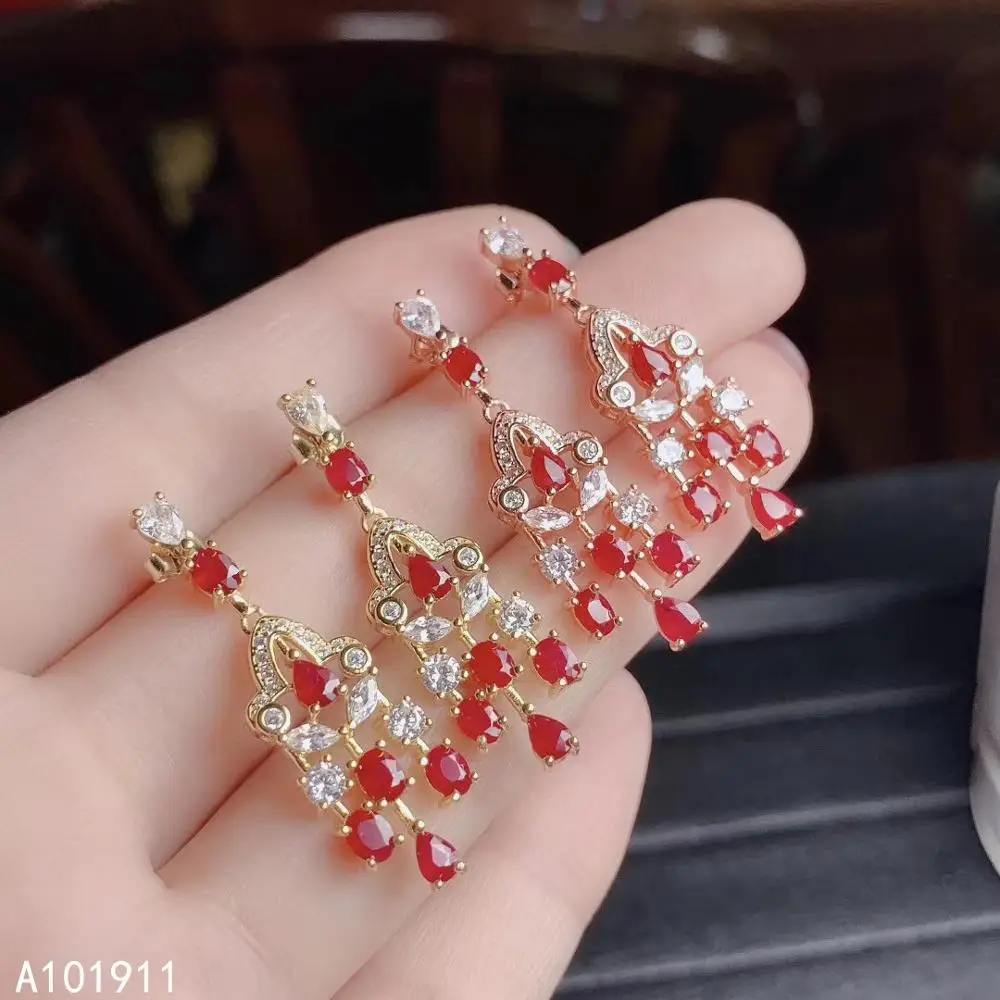 

KJJEAXCMY fine jewelry 925 sterling silver inlaid Natural ruby Women's earrings noble support detection trendy popular