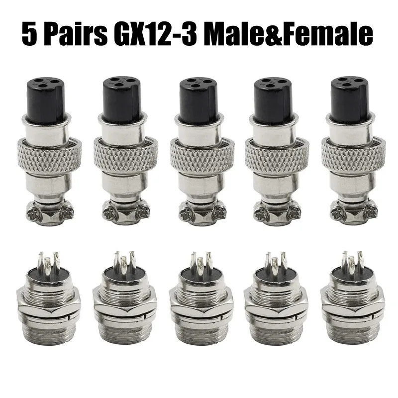 

Wire Aviation 250V Connector 3Pin 5 Sets 5A Cable Electronic GX12-3 Kit