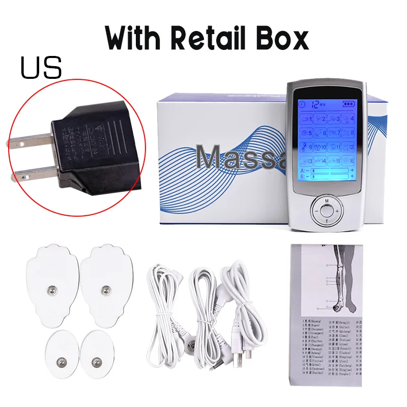 With box US 16 режимов, двойной выход, забота о здоровье, массаж тела, Электрический EMS стимулятор мышц, электронный импульсный массажер для физиотерапии - Цвет: With box US