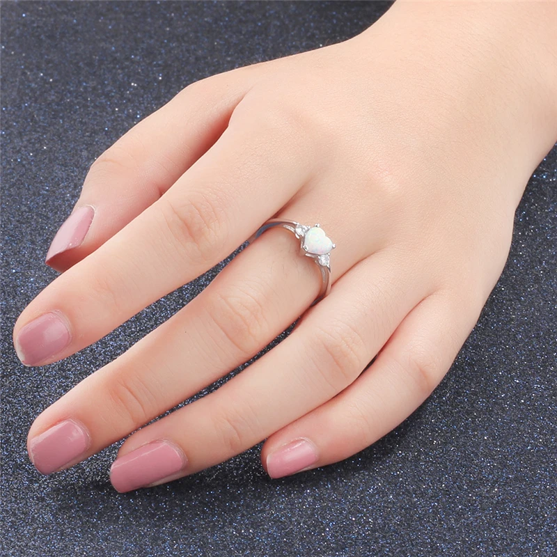 

XINSOM 925 Sterling Silver Rings For Women Romantic Heart Shpaed White Opal Engagement Wedding Rings Fine Jewelry Birthday Gift