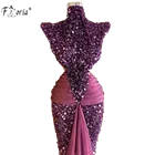 Блестящие фиолетовые Вечерние платья с блестками 2021, длинные арабские платья-русалки для выпускного вечера, женские платья знаменитостей, платья для вечеринки
