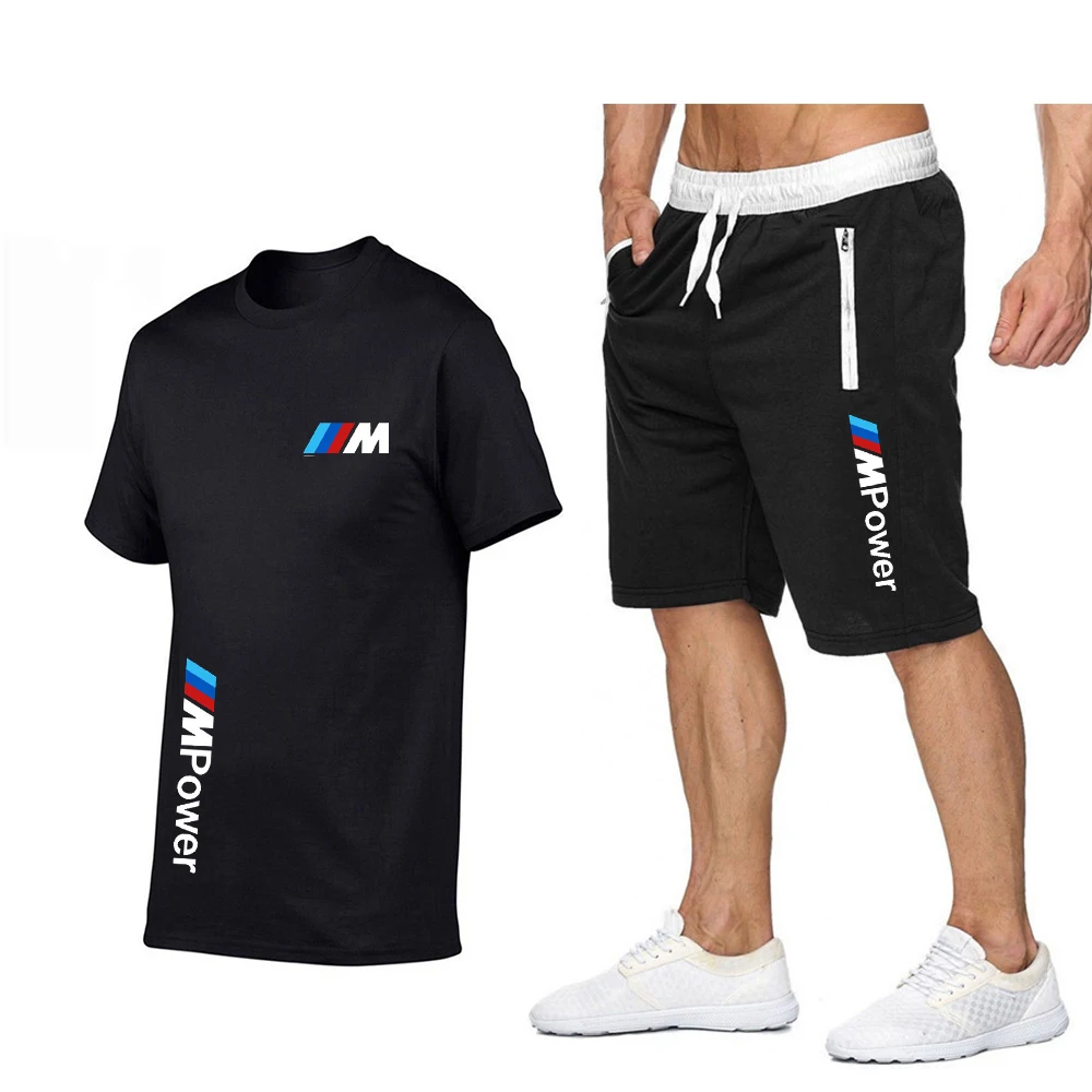 

2021 New Men's Summer Leisure Suits T-Shirt+Shorts Two Pieces Casual Tracksuit Mens Sportswear Gym Brand Clothing Sweat Suit