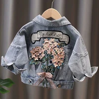 kids denim jackets for girls baby flower embroidery coats spring autumn fashion child kids outwear ripped jeans jackets jean