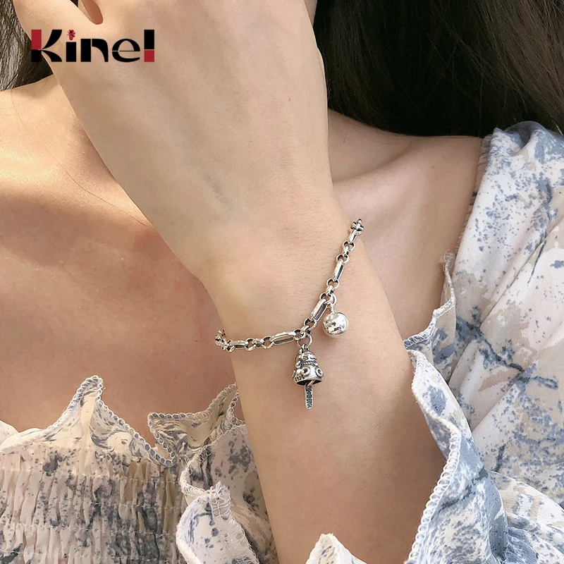 

Kinel Ethnic Vintage Lucky Cat Bell Bracelets For Women 100% 925 Sterling Silver Handmade Style Jewelry Free Delivery