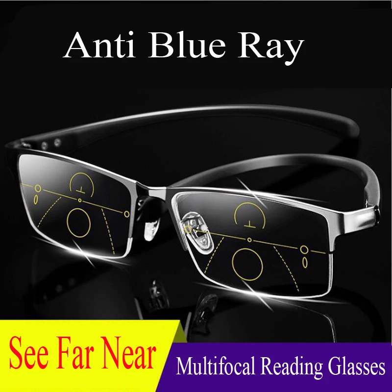 Улучшенные прогрессивные фотоочки с защитой от синего излучения, мужские очки для чтения с диоптриями ближнего и дальнего зрения 1,0-3,0