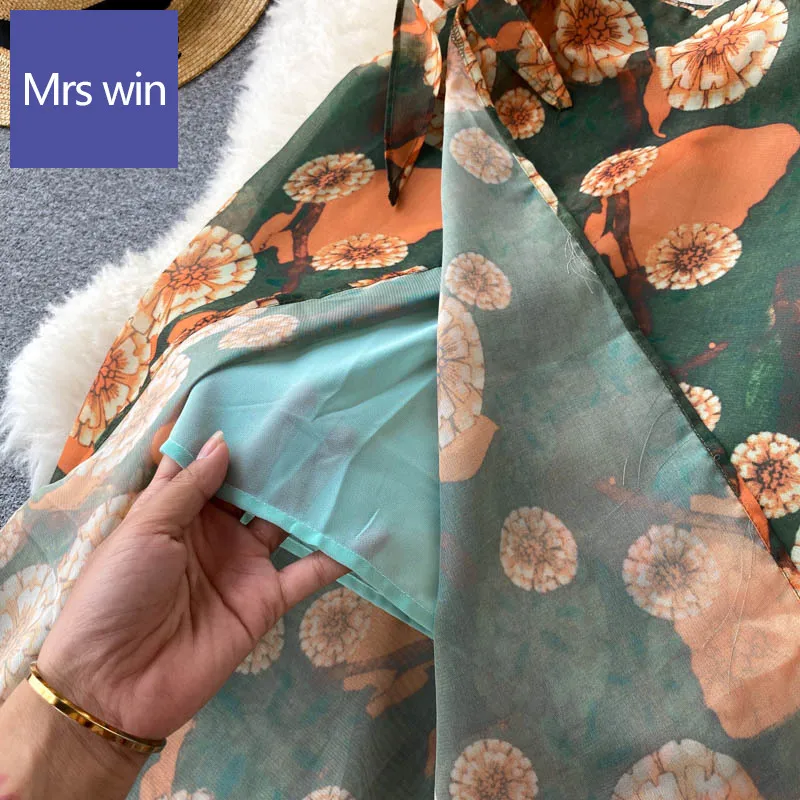 

Neploe 2020 New Print Suit Women Simple All-match T-shirt + High Waist Chic Button Irregular Split Lace Up Skrit Two Piece Set