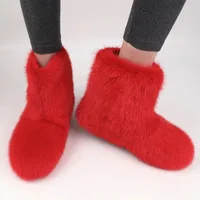 2021 New Winter Fashion Rhinestone Short Tube Fur Plus Velvet Warm Snow Boots Women′s Short Tube Flat Round Mink Shoes