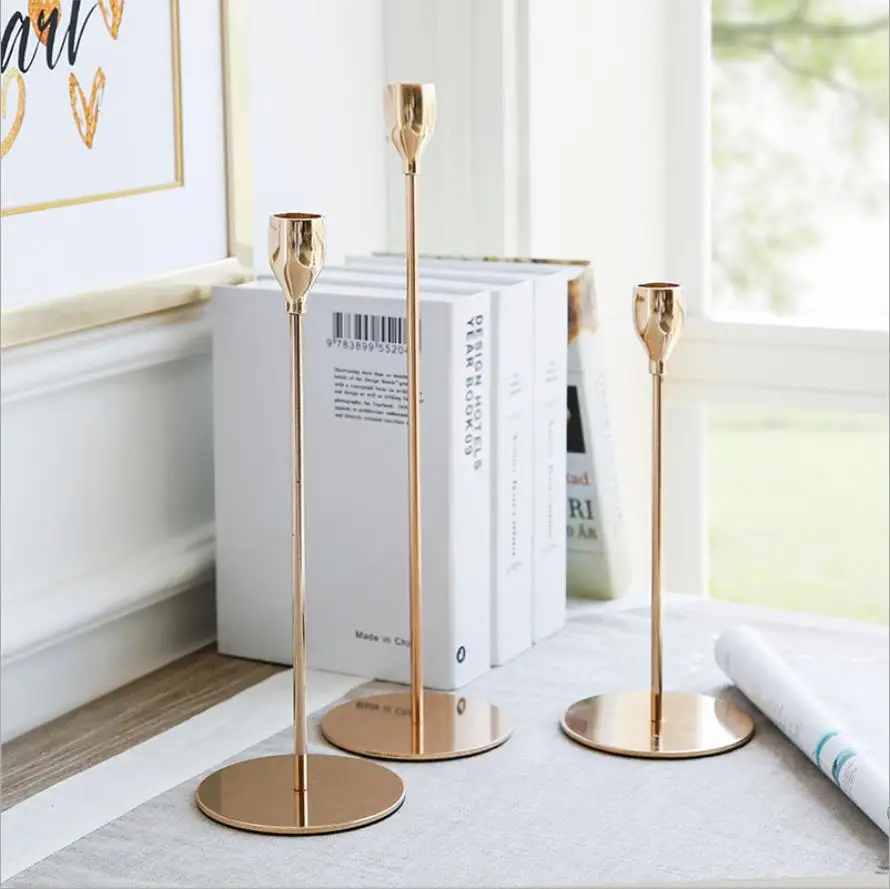 Европейский металлический подсвечник простое Золотое свадебное украшение бар