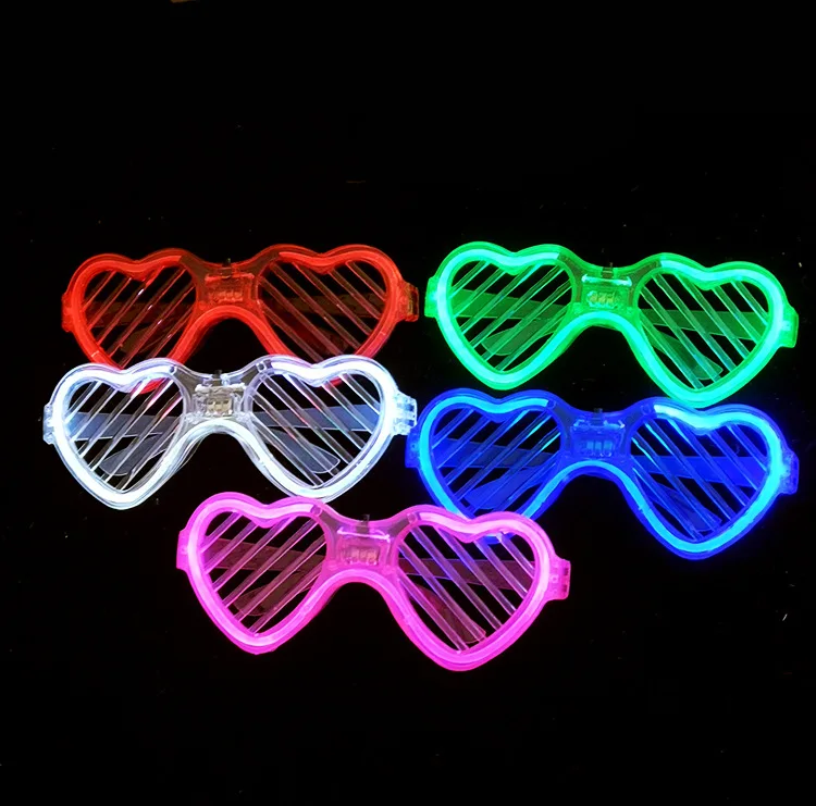 12pcs/lot Party Costume Glow in dark LED Glowing Rainbow Heart Window-shades Mask Glasses Festival Party Events Supplies Favors