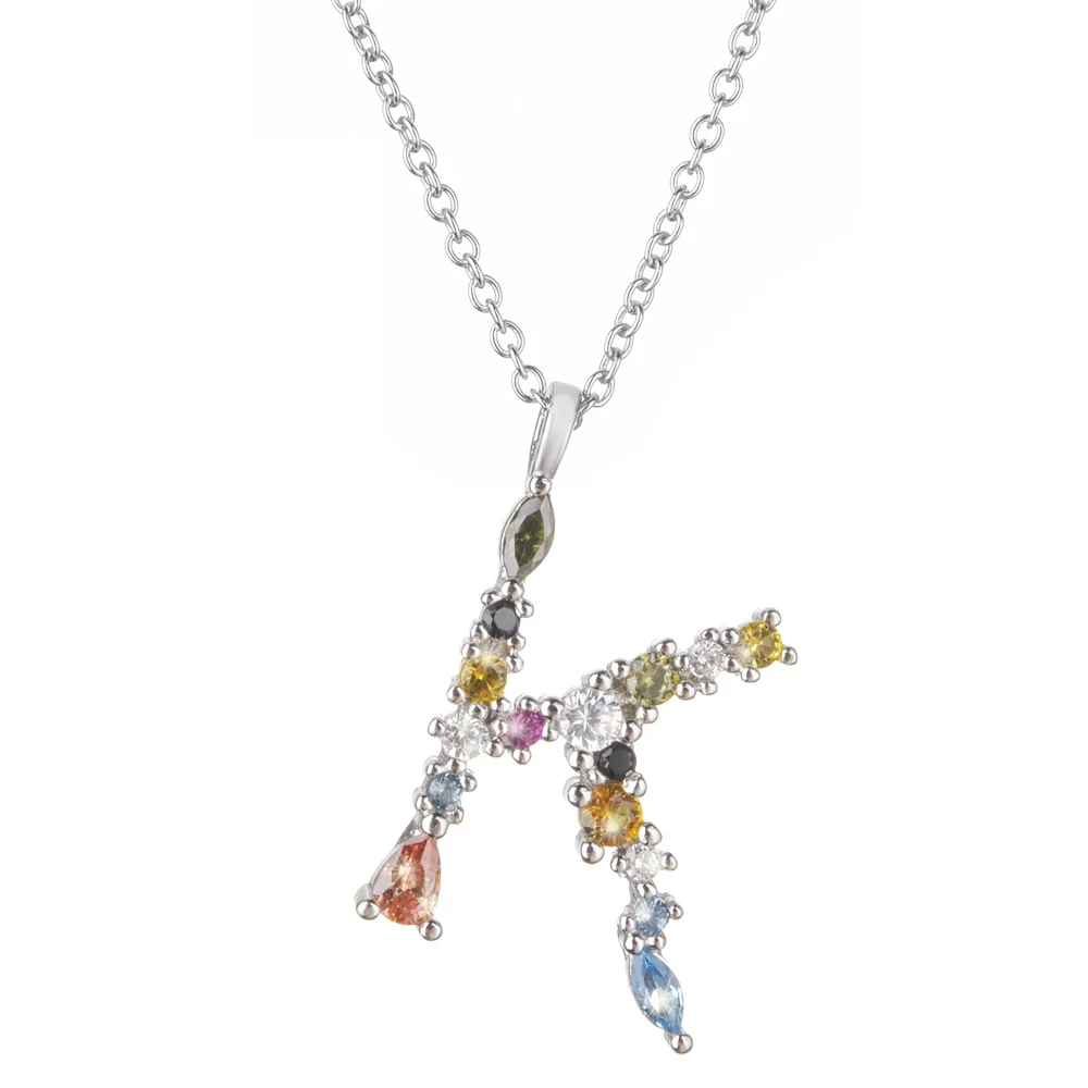 Silver K Altruist 925 пробы серебро I Am Initial C P кулон Nekclace Красочный Кристалл Мини-проба Длинная цепочка регулируемое ожерелье ювелирные изделия - Окраска металла: Silver K
