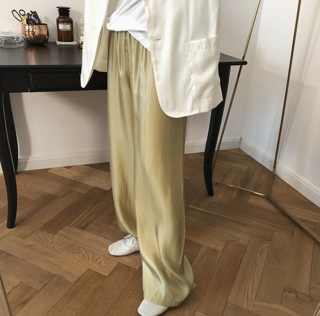 

Summer New Korean Silk With Smooth Drape High Waist And Wide Leg Trousers