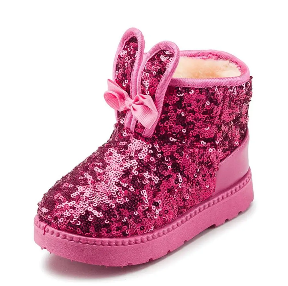 Зимние ботинки с блестками для девочек зимняя теплая детская обувь на плоской