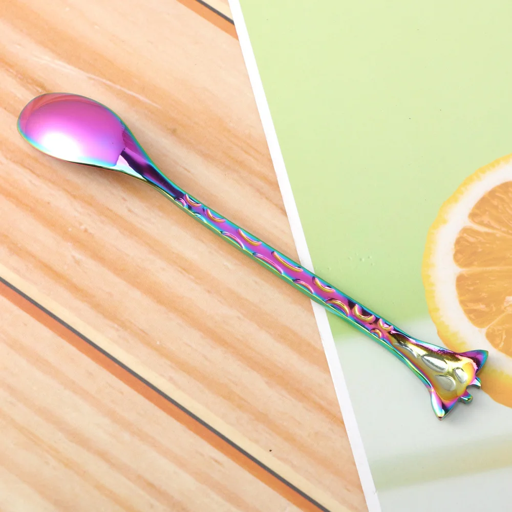 

Titanium-plated Giraffe Shape 304 Stainless Steel Cartoon Mini Stirring Spoon Dessert Spoon(Colorful)