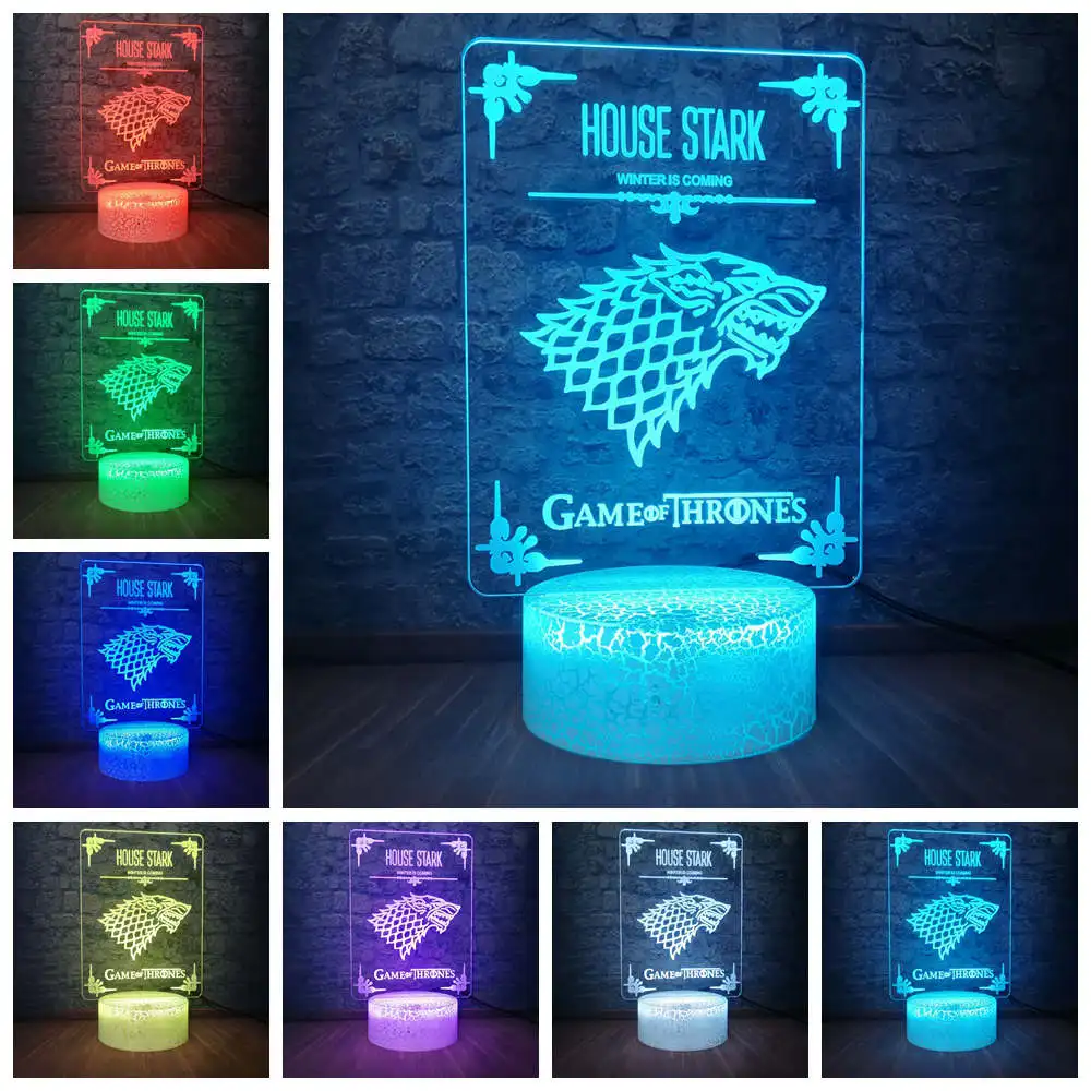 Дом Старк Игра престолов волк акриловая Иллюзия 3D светодиодный Ночник