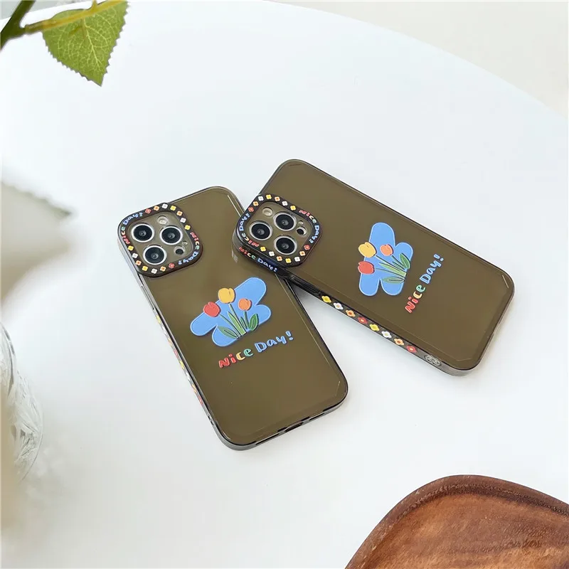 

Color Flowers Phone Case for iphone 12 Pro Max 11 Pro Max X XS XR 7 8 Plus 12mini Case Gray clear Soft TPU Silicon Back Cover