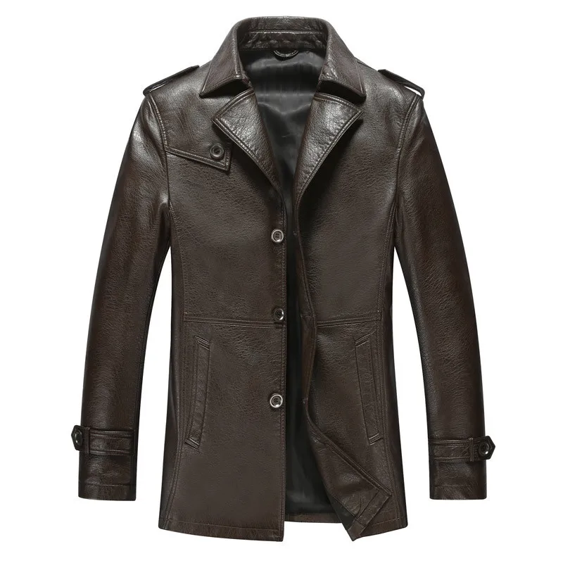 Spring Leather Jacket Men Black Brown Solid Mens Faux casaco Slim Fit middle aged business jaqueta couro masculina HH025 | Мужская