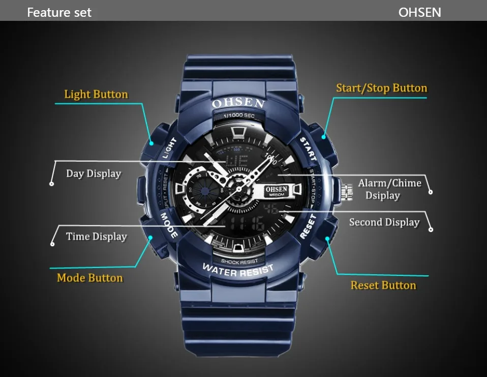Топ продаж OHSEN новые модные цифровые спортивные часы мужские кварцевые наручные часы с резиновым ремешком белый 50 м водонепроницаемый светодиодный часы Relogios