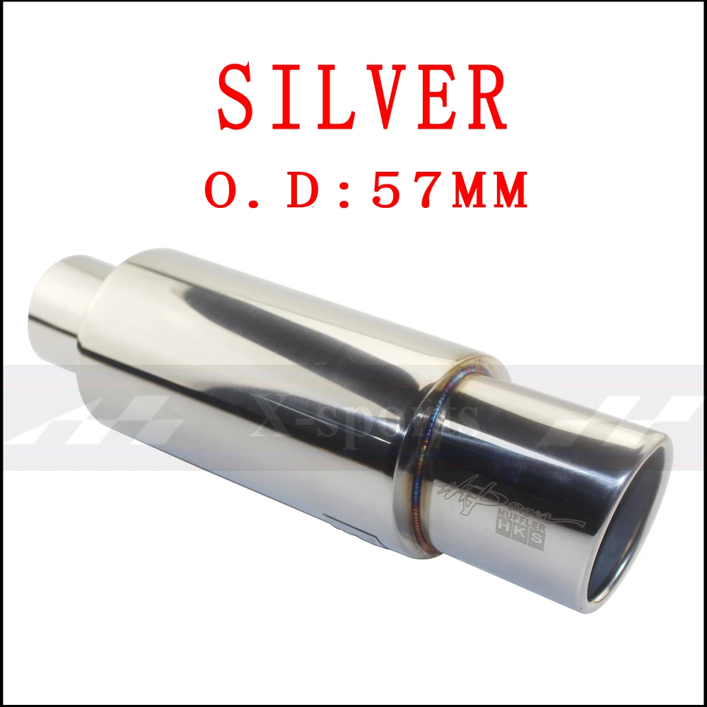 silver 57mm Выхлопные системы для автомобиля, мотоцикла, глушитель, выхлопная труба, высокое качество, универсальный интерфейс из нержавеющей стали 51 57 63 мм, овальные глушители - Цвет: silver 57mm