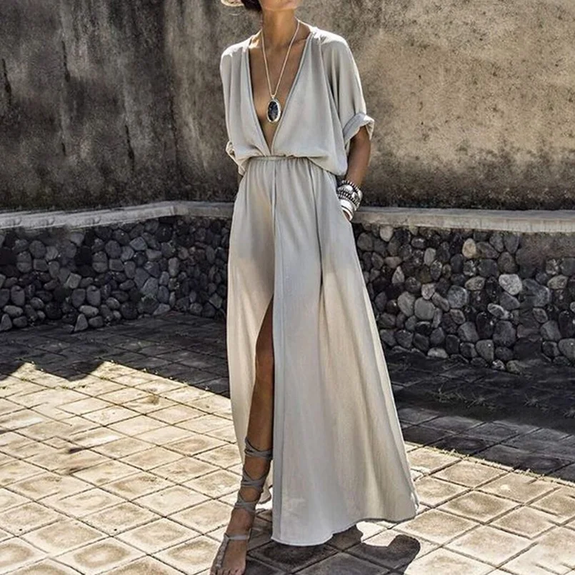 Женское платье с глубоким V-образным вырезом однотонное винтажное ретро-платье