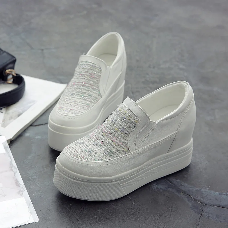 Женские высокие кроссовки на платформе Белые Повседневные Удобные туфли осень