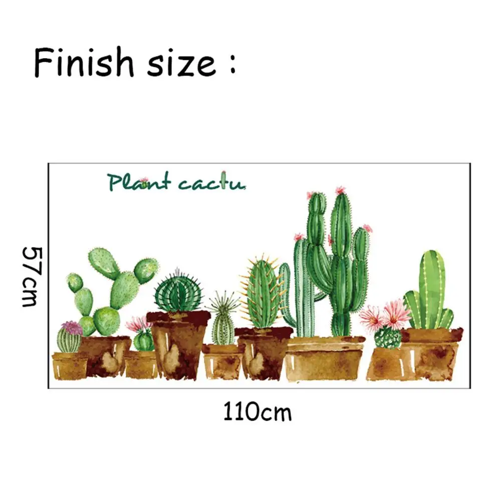 Домашняя мультяшная зеленая Настенная Наклейка С КАКТУСОМ искусство для