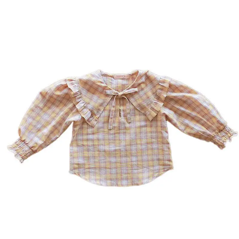 

Vintage Girls Beautiful Blouses Children's Cotton Plaid Shirts Kids Long Sleeve T-Shirt Spanish Korean Lolita Baby Blouse Tops