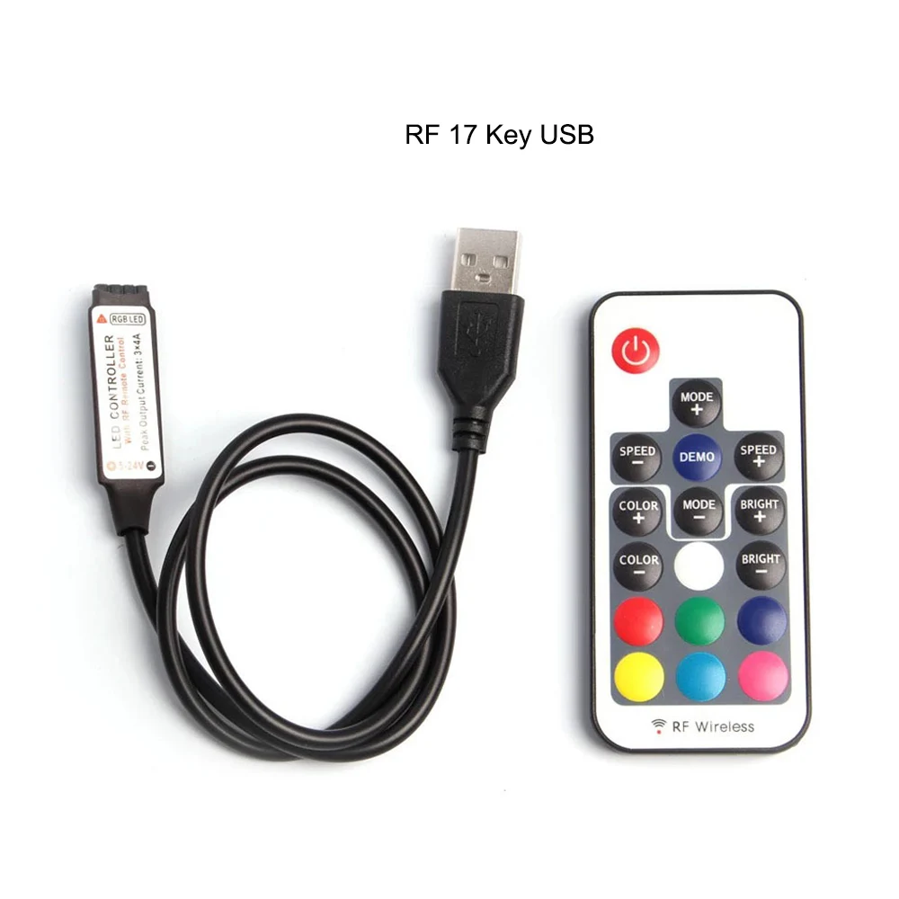 DC5-24V USB мини RGB светодиодный Управление 3/17/24/44 ключей RF Беспроводной