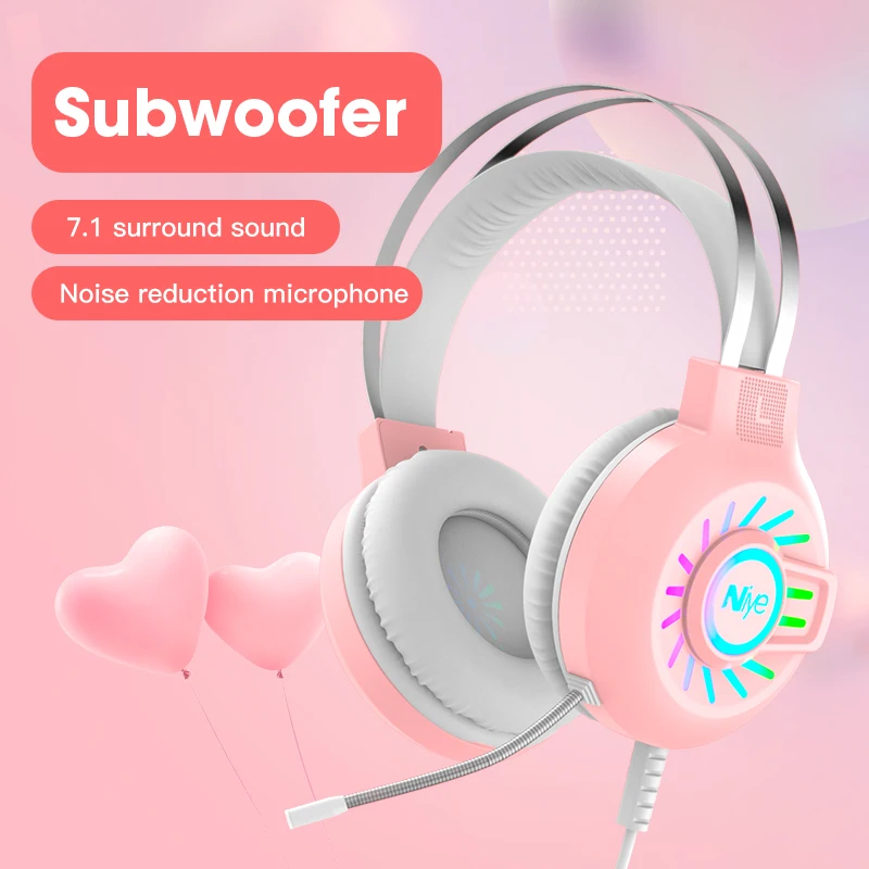 Игровые наушники розовая гарнитура для геймеров проводная USB-гарнитура ПК