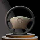 Сшитая вручную черная оплетка рулевого колеса из искусственной кожи для Toyota Land Cruiser Prado 120