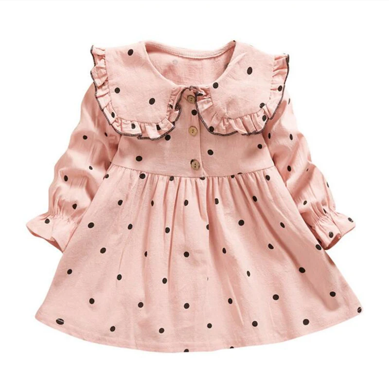 Модное платье в горошек для маленьких девочек Осенняя детская одежда принцессы с