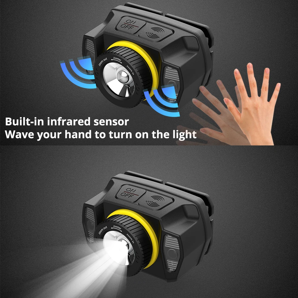 Светодиодный налобный фонарь XPG суперяркий с инфракрасным датчиком поворотным