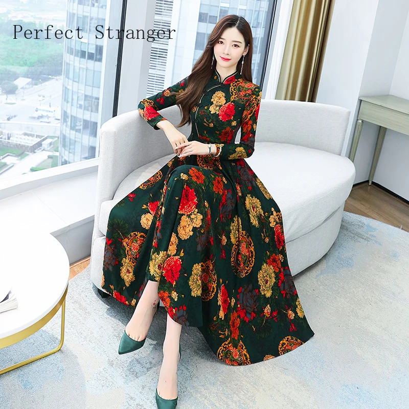 Женское осенне-зимнее платье с длинным рукавом и цветочным принтом | Женская