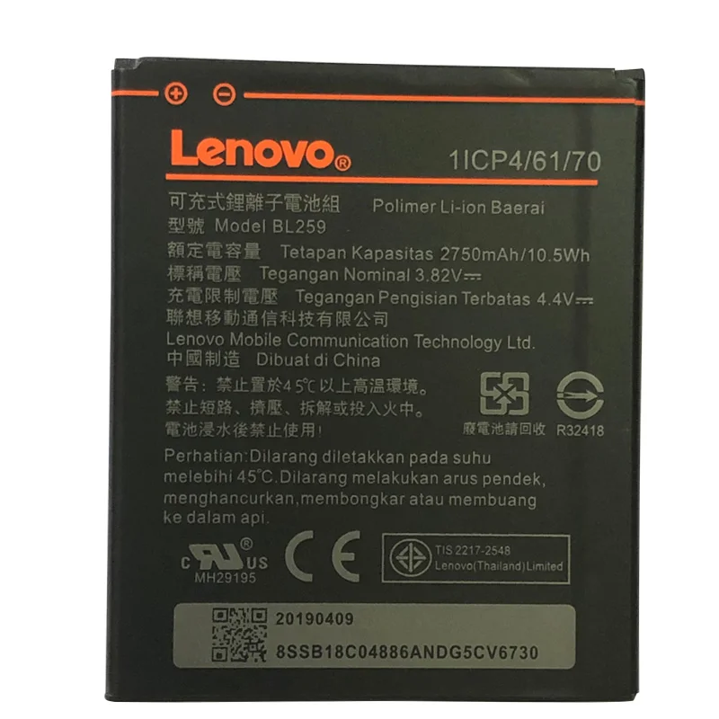 100% оригинал протестированный аккумулятор BL259 2750 мАч для Lenovo Lemon 3 3S K32C30 K32c36 Vibe K5 / Plus