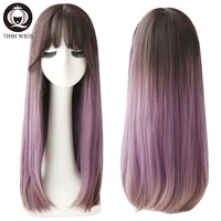 7jhh wigs long straight wig for women omber black purple layered synthetic wig heat resistant fashion natural crochet soft wig