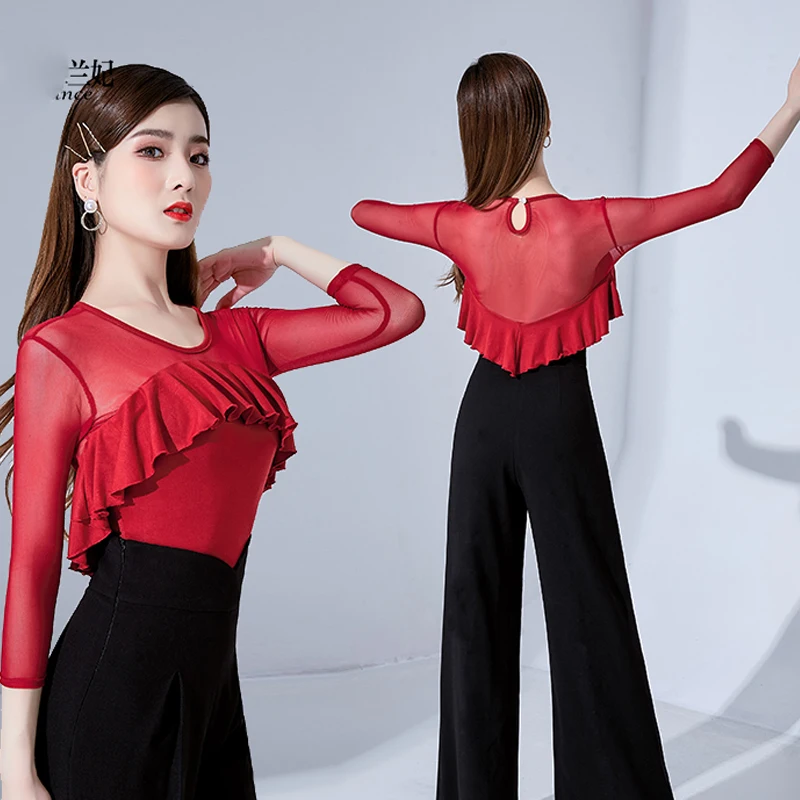 

Modern Dance Top Women'S Summer National Standard Dance Wear Latin Practice Clothes Ballroom Dance Performance Costumes