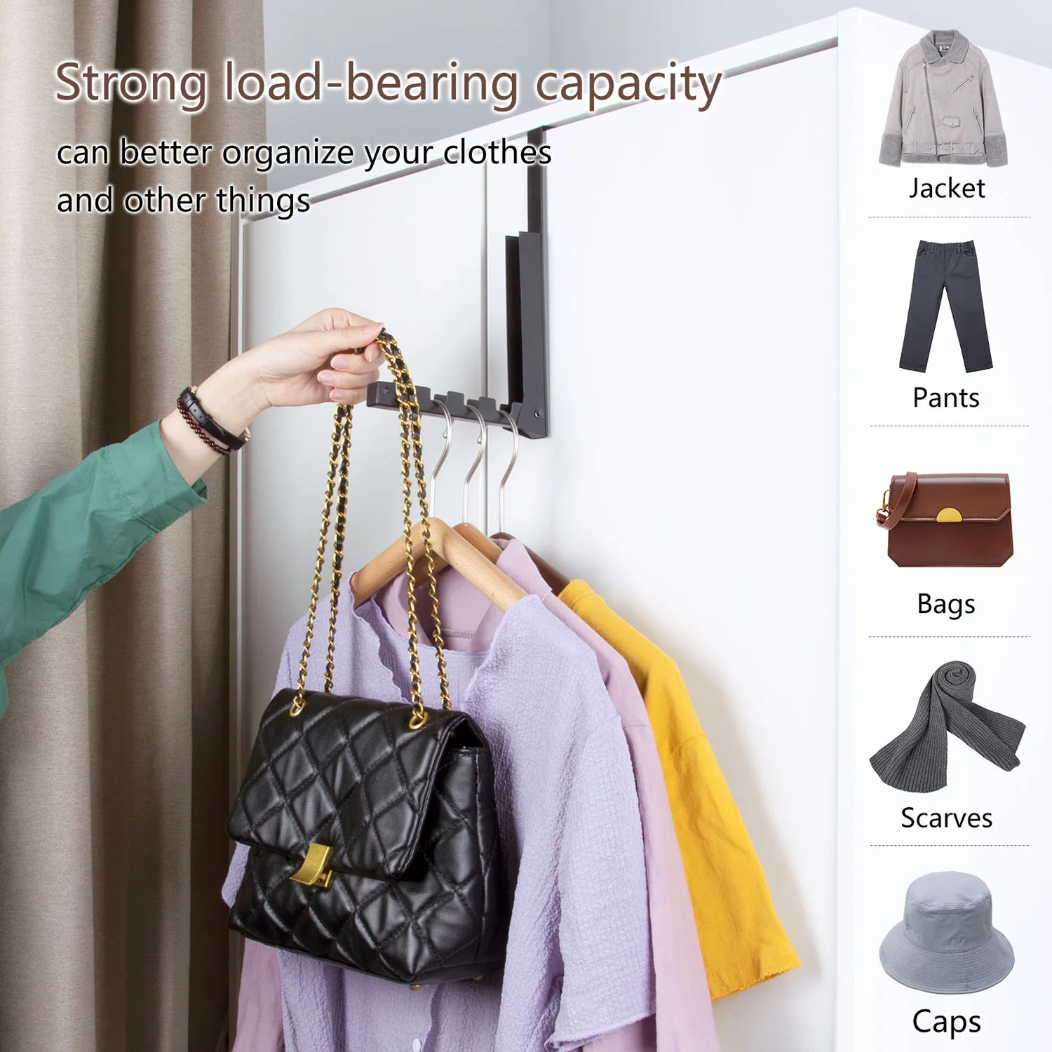 Над дверными крючками для подвешивания складная металлическая маленькая