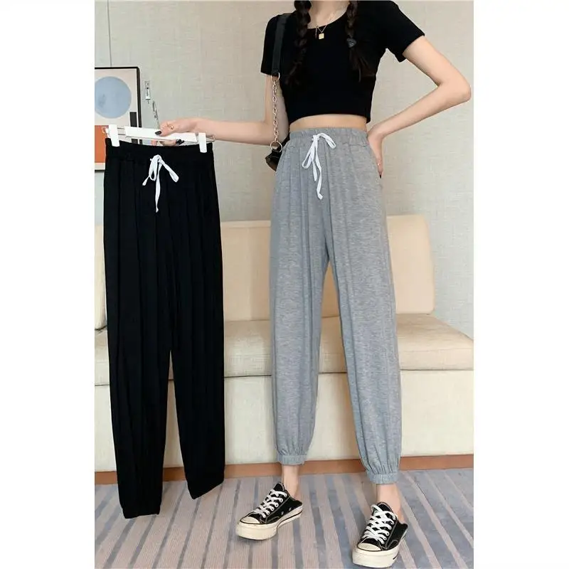 

Wide leg Harem Pants women's summer Korean version ins loose and slim high waist leisure thin legged sports pants student