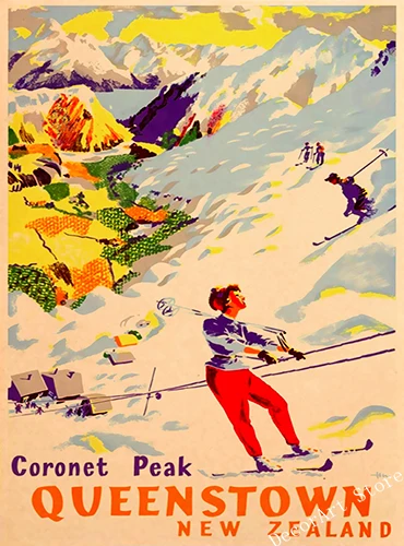 Искусство катания на лыжах в Австралии Франции холст живопись катание винтажные