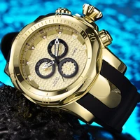 mens watches fashion 51mm big dial waterproof silicone band quartz watch gold sport chronograph male clocks relogios masculinos