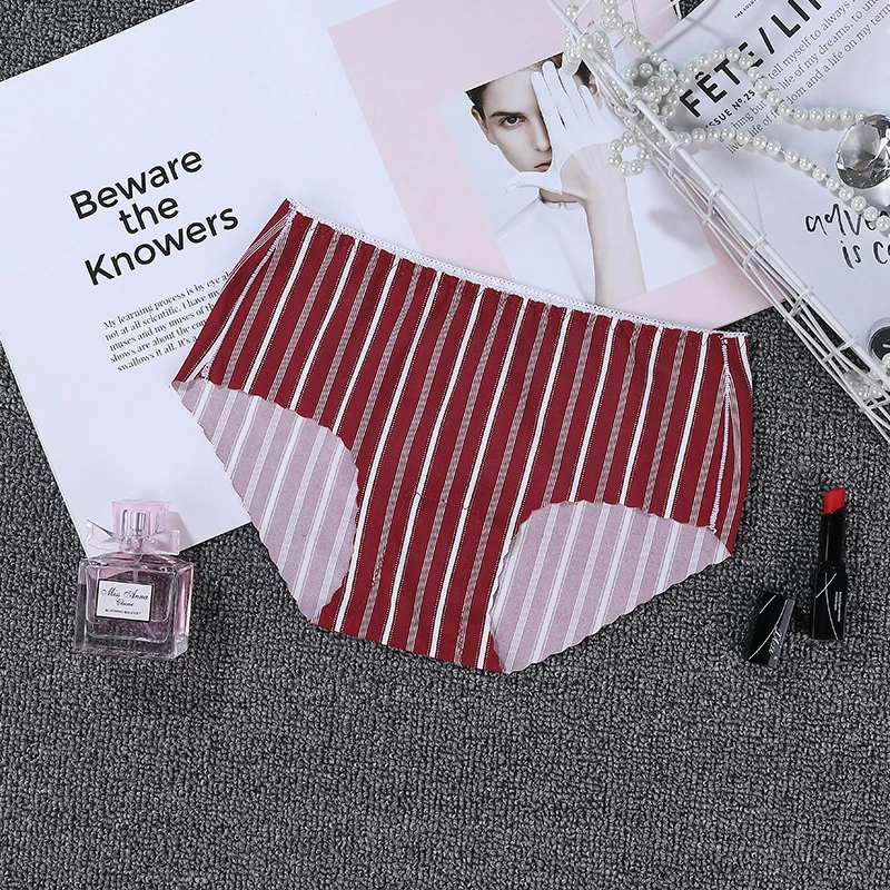 

Comfy Women Underwear Ladies Cotton Panties Thin Mid Waist Striped Sexy Lingerie Seamless Breathable Briefs Trendy Underpants