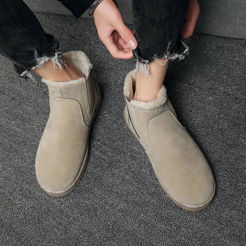 Мужские Зимние ботильоны зимние ботинки из флока теплые мужские