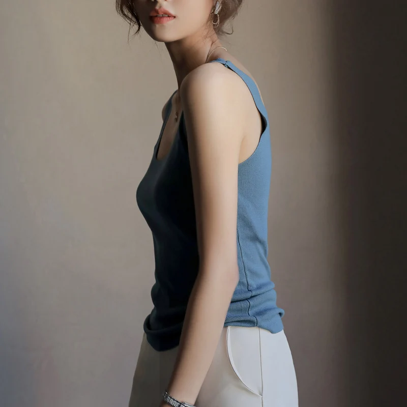 

Square Collar Cropped Tanks Woman Slim Top Tee Crop Top Camis Blouse Solid Colors Pullover Femme Casual Tanks Top Women Clothes