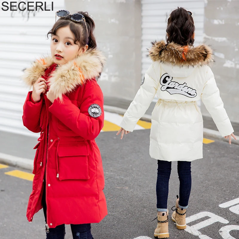 

Kids Girls Winter Coat Long Style 3 to 12Y Girls Long Jacket Fur Hooded Cotton Padded Children Girls Winter Parkas