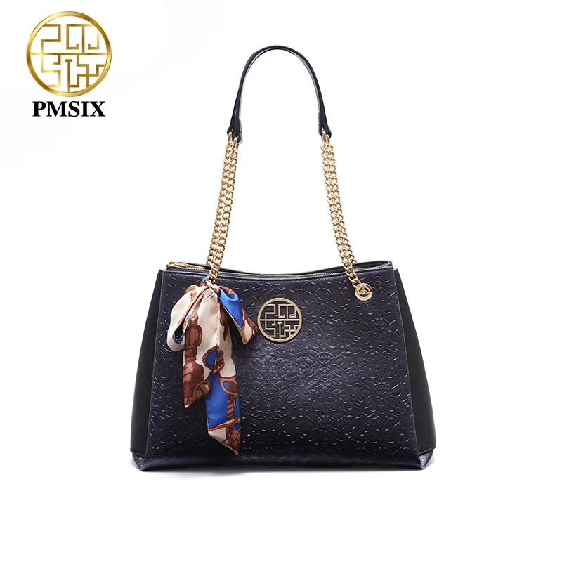 

PMSIX PU Leather Women Chain Shoulder Bags Scarves Decoration Vintage Luxury Female Handbag Classic Famous Brand Ladies Bag