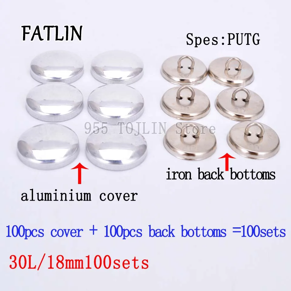 30L 18mm 100sets 100 наборов 24L-60L железная Задняя нижняя часть ПУ ткань Покрытые Кнопки Скрапбукинг покрытые круглые комбинированные кнопки для DIY дивана аксессуары - Цвет: 30L 18mm 100sets
