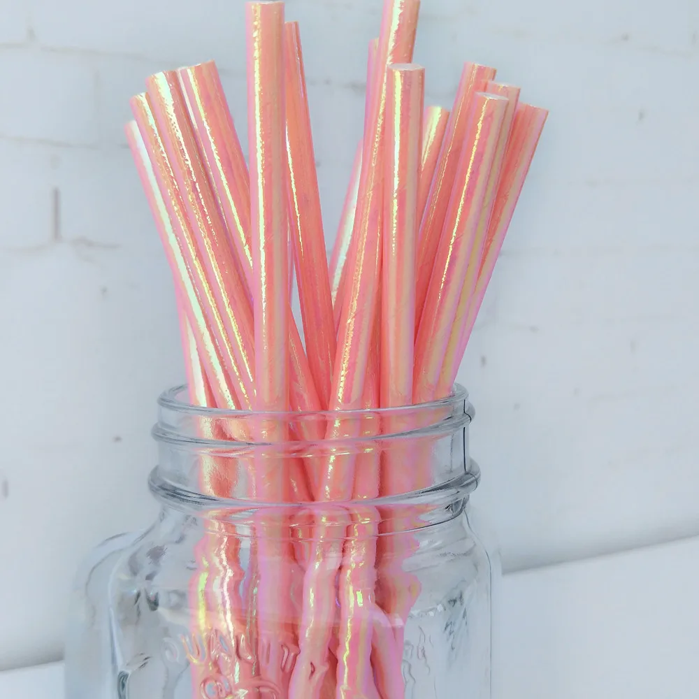 1000 шт. переливающиеся бумажные соломинки из фольги розовые мятно зеленые