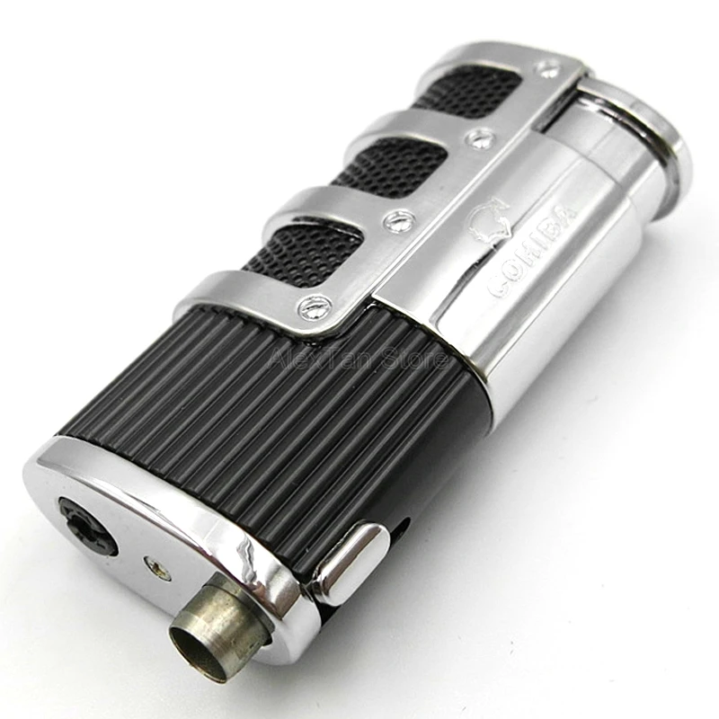 COHIBA элегантный Gridding Stripes ветрозащитный 3 фонарь Jet Flame многоразовая зажигалка с сигарой и подарочной коробкой