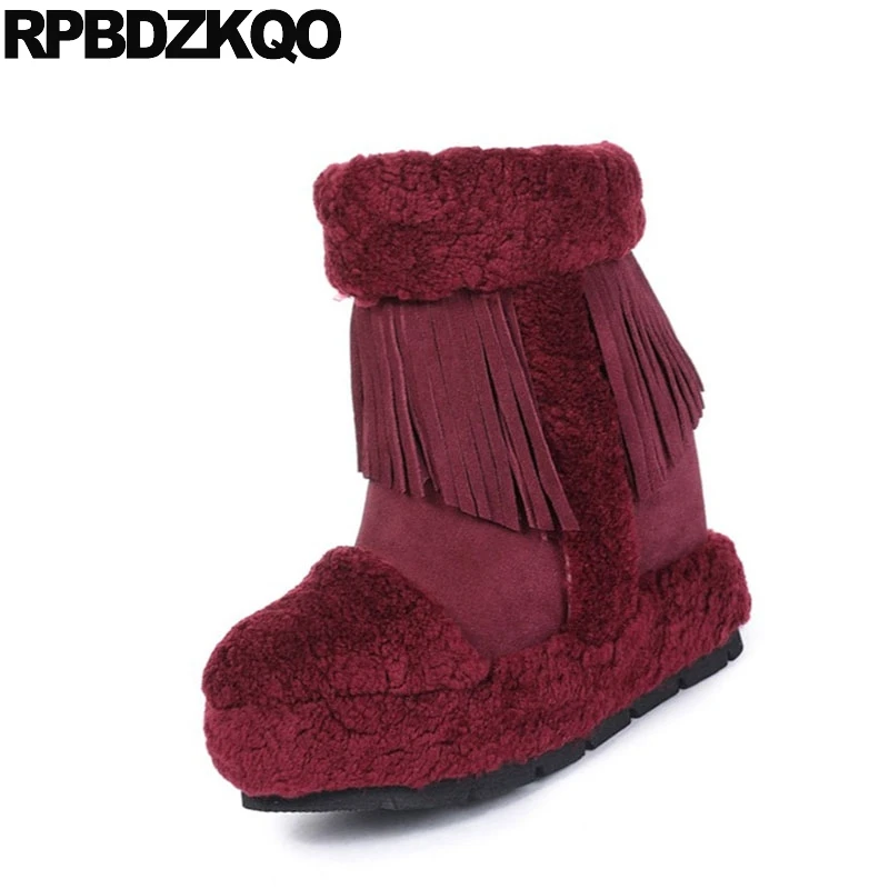 Женские ботинки с бахромой винно-красные ботильоны из натуральной кожи на