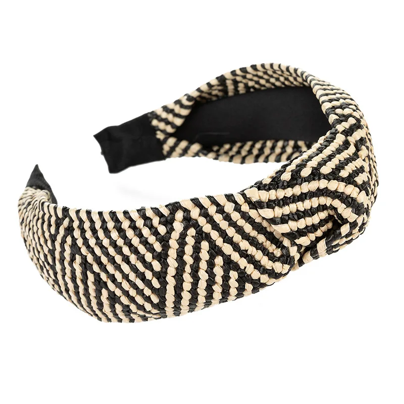 

ncmama 2020 Bohemian Hairbands Straw Weave Knotted Headband for Women Cross Handmade Solid Hair Hoop Hairband Hair Accessories