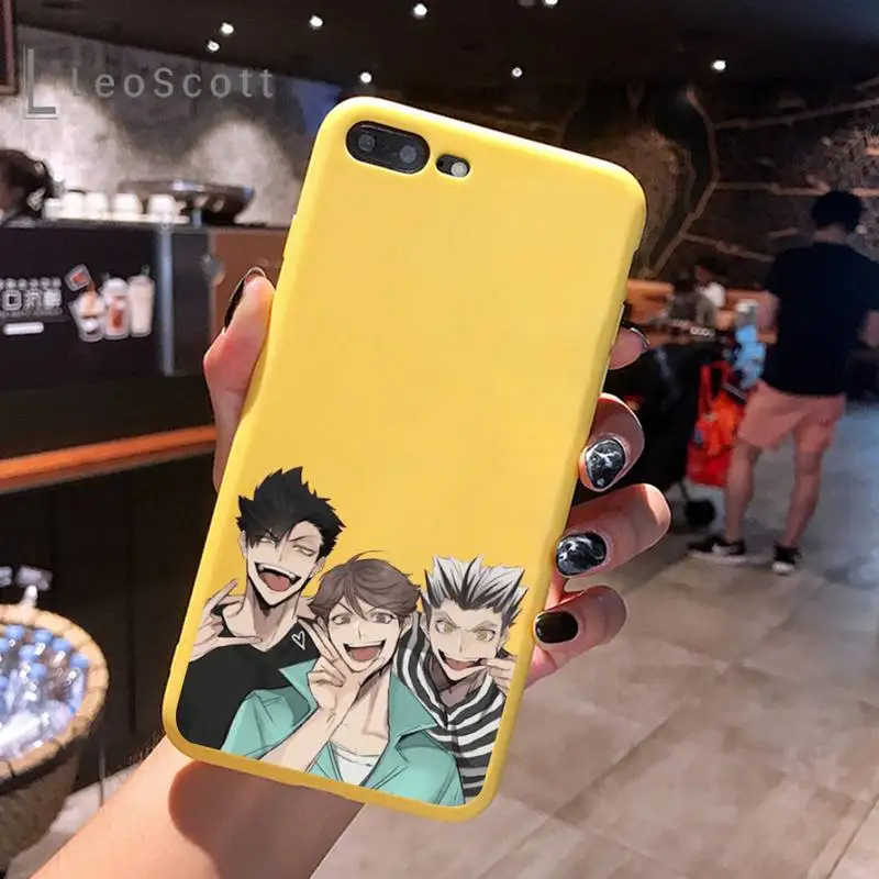 

Cute Japan Anime Oya Haikyuu Phone Case Yellow Candy Color for iPhone 6 7 8 11 12 s mini pro X XS XR MAX Plus